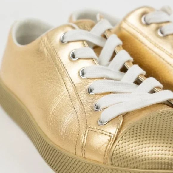 Prada Gold Leather Cap-Toe Sneakers - Picture 7 of 7